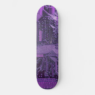 Skateboard Carte Cyber Circuit Purple Tech Art Electronique