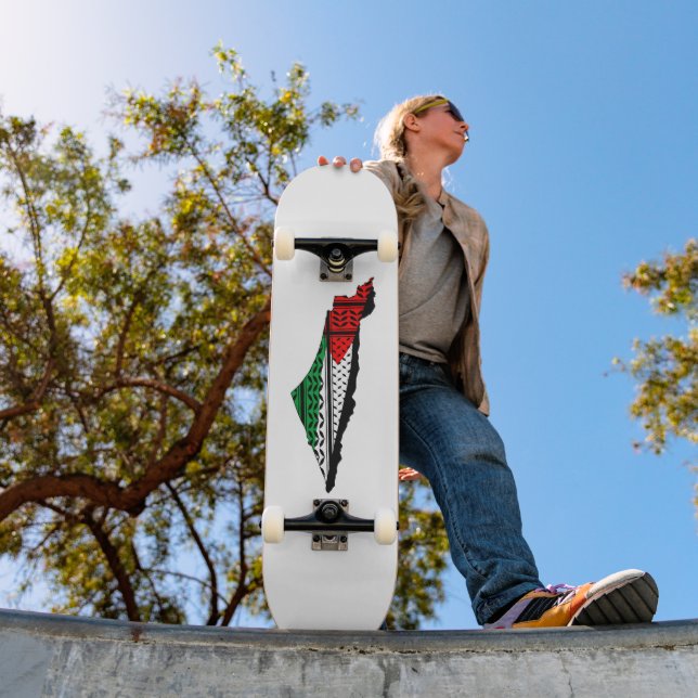 Skateboard Carte de Palestine avec drapeau et Motif Keffiyeg (Extérieur 1)
