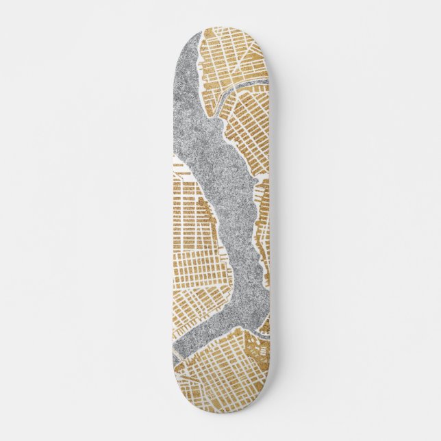 Skateboard Carte dorée de ville de New York (Devant)