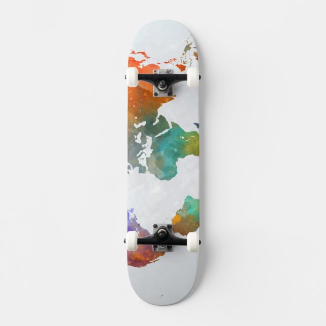 Skateboard Carte Mondiale De L'Aquarelle (Recto)