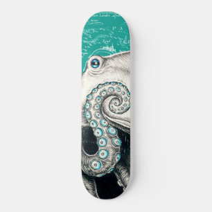 Skateboard Carte Vintage de la pieuvre blanche Turquoise