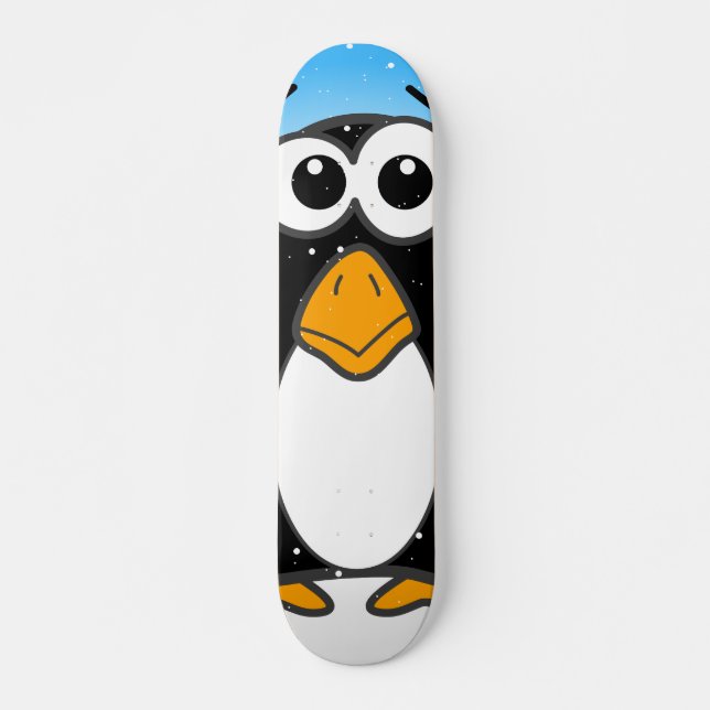 Skateboard Carton en pingouin mignon illustré bleu (Devant)
