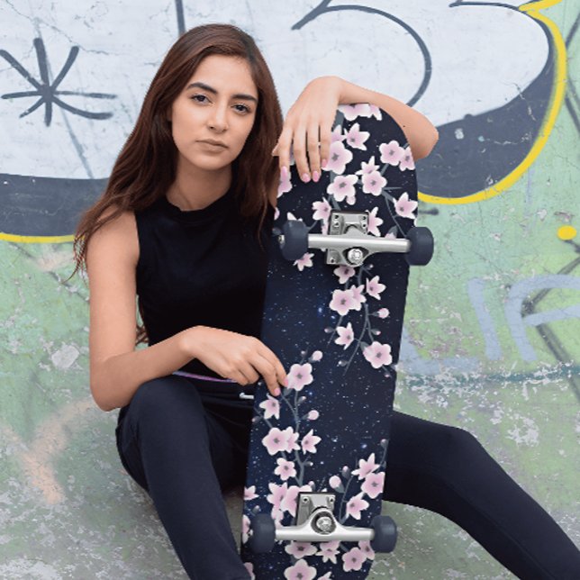 Skateboard Cerisier rose Fleur étoile Ciel de nuit (Créateur téléchargé)