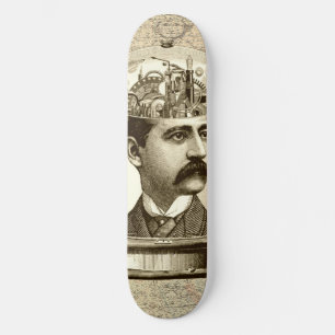 Skateboard Cerveau steampunk vintage, homme moustache
