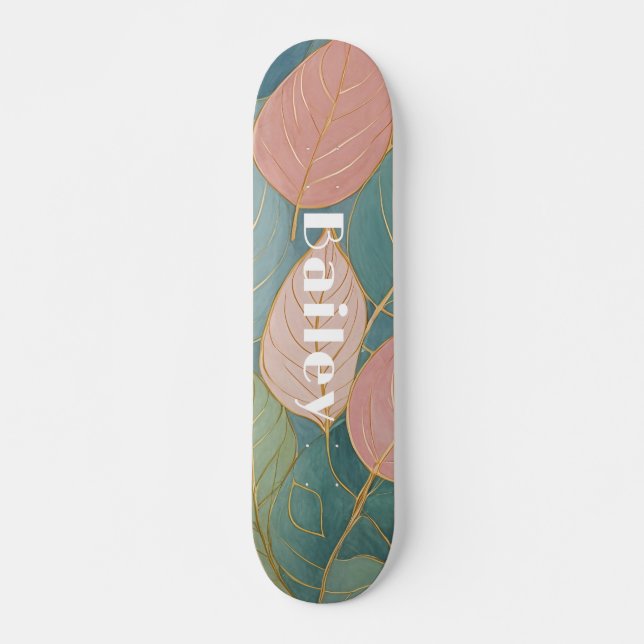 Skateboard Charpente capricieuse : Pastel Feuilles (Devant)