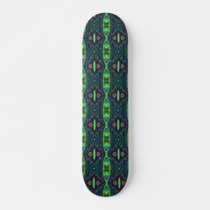 Skateboard Chartreuse Abstraite rétro, Motif rouge et bleu