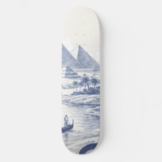 Skateboard Chat Bastet égyptien antique et Pyramides Bleu 
