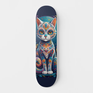 Skateboard Chat Crâne de Sucre