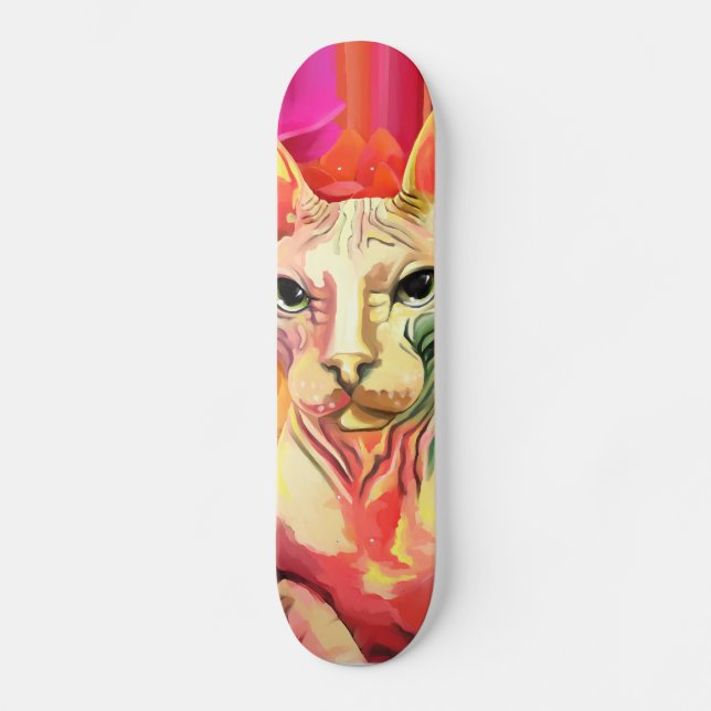 Skateboard Chat de Sphynx en fleurs (Recto)