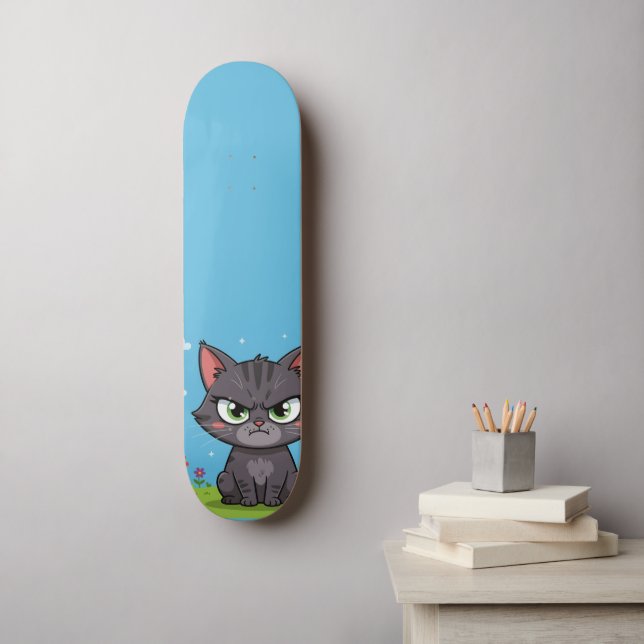 Skateboard Chat gris en colère (Art mural)