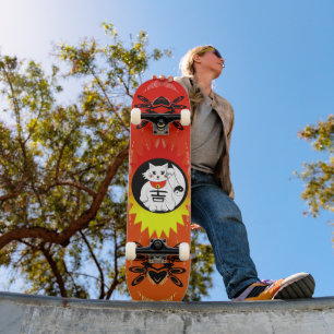 Skateboard Chat Lucky - Maneki Neko signifie Chat Beckoning