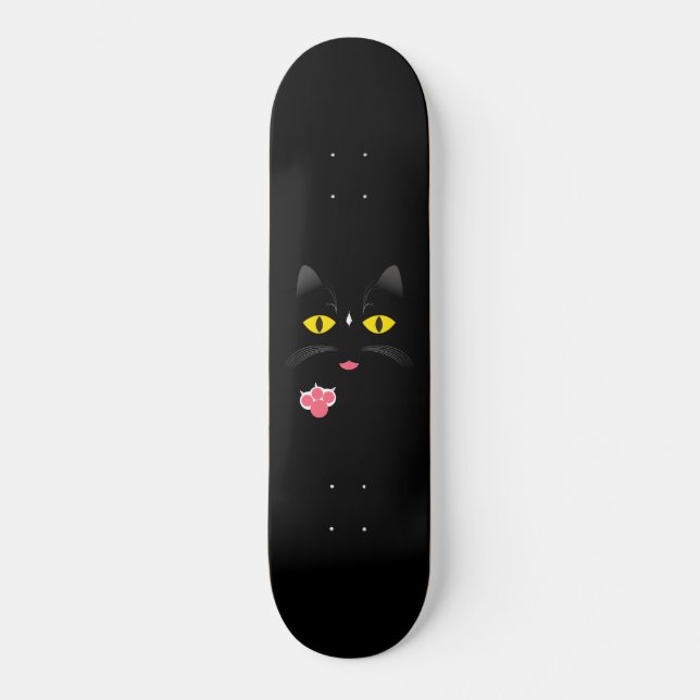 Skateboard Chat noir avec les marques blanches (Recto)