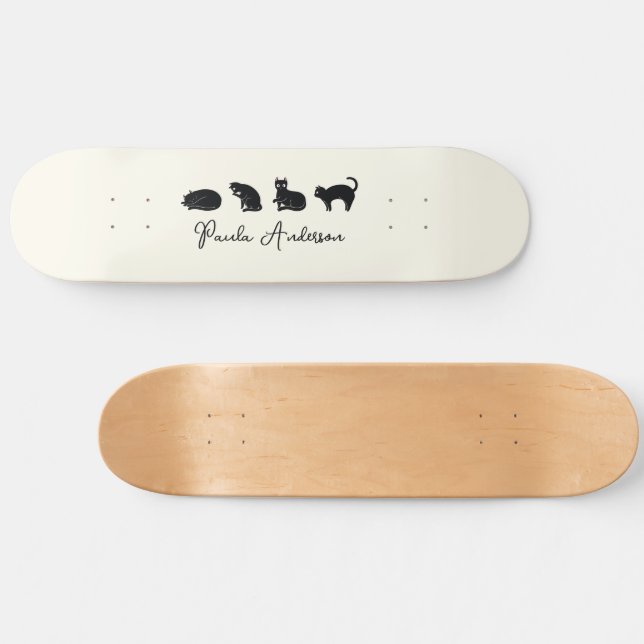 Skateboard Chat noir drôle mignon personnalisable (Horz)