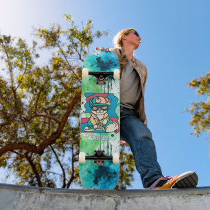 Skateboard Chat Retro Street Relaxant Drôle