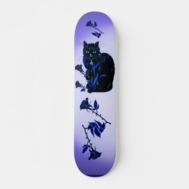 Skateboard Chat très noir et roses (Devant)
