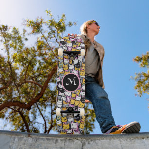 Skateboard Chat visage mignonette kittie animaux motif doodé 