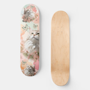 Skateboard Chats avec papillons rose et pastels