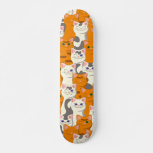 Skateboard Chats blancs et gingembre motif yeux verts yeux bl