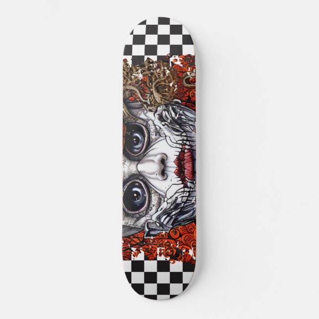 Skateboard Checkered Retro Cool Blue Girl (Vorderseite)
