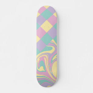 Skateboard Chèques et perles Pastel Rose, Jaune, Violet & Ver