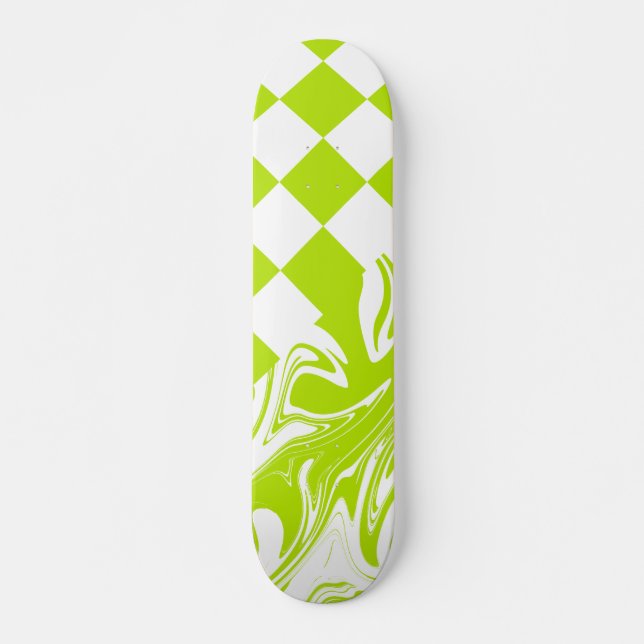 Skateboard Chèques et permules en vert et blanc de chaux (Devant)