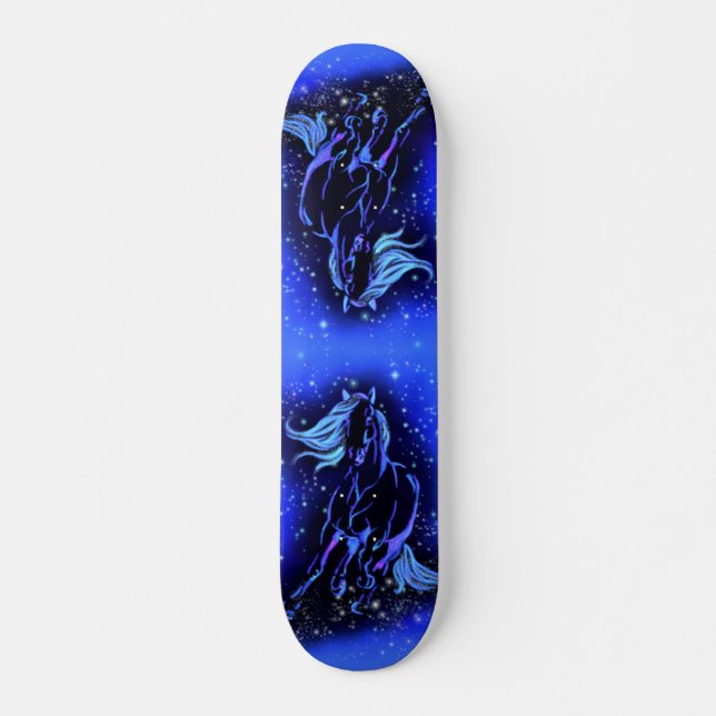 Skateboard Cheval Bleu Magique Courant À La Nuit Étincelante  (Devant)