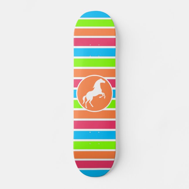 Skateboard Cheval; Bleu vert rose néon (Recto)