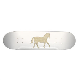 Skateboard Cheval - motif géométrique - beige et blanc