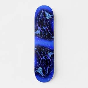 Skateboard Chevaux Bleus Neon Courant Au Lune Starry Night