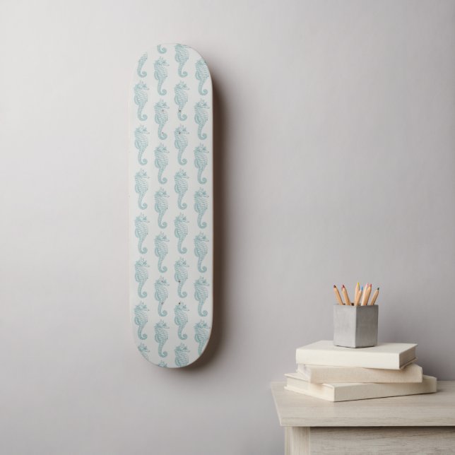 Skateboard Chevaux de mer tropicaux, Motif hippocampe - gris  (Art mural)