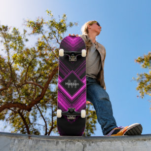 Skateboard Chevron noir rose chaud brillant métallique Monogr