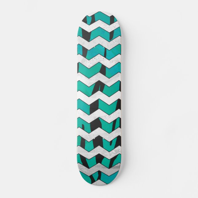 Skateboard Chevron Tiger noir et Turquoise (Recto)