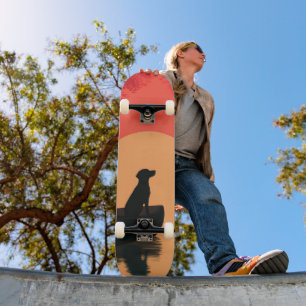 Skateboard Chien noir minimaliste du coucher du soleil