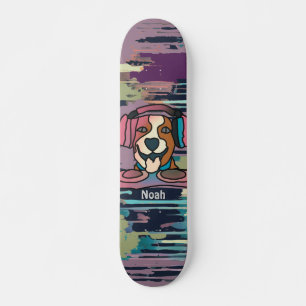 Skateboard Chien rétro de rue avec casque   Drôle
