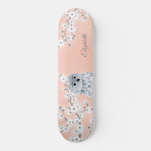 Skateboard Chouette Rose Parties scintillant or Cerisier Fleu