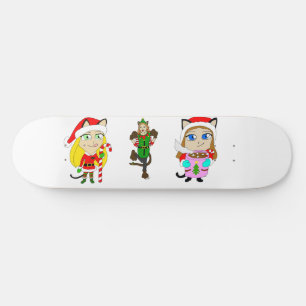 Skateboard Christmas Catgirls   