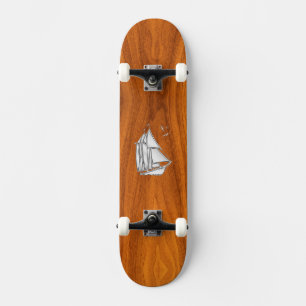 Skateboard Chromes Silver like Sailboat on Teak Veneer