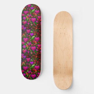 Skateboard Clair Neon Coeurs rose et Vert Floral