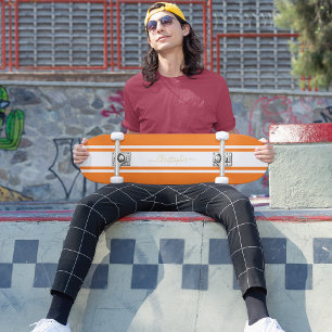 Skateboard Classic Orange White Racing Stripes Gold Monogramm