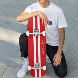 Skateboard Classic Red White Gold Monogramme Tracé
