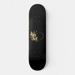Skateboard Coeur aux papillons d'or