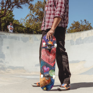 Skateboard Coeurs et étoiles dessinés à la main