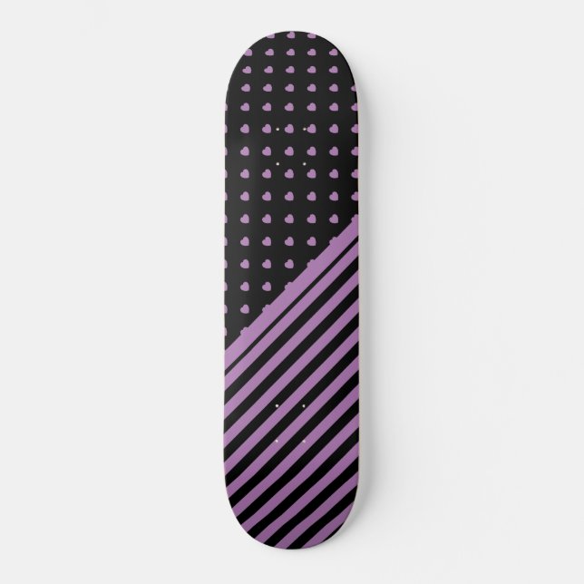 SKATEBOARD COEURS ET STRIPES PERSONNALISÉS MOTIF PURPLE NOIR (Recto)
