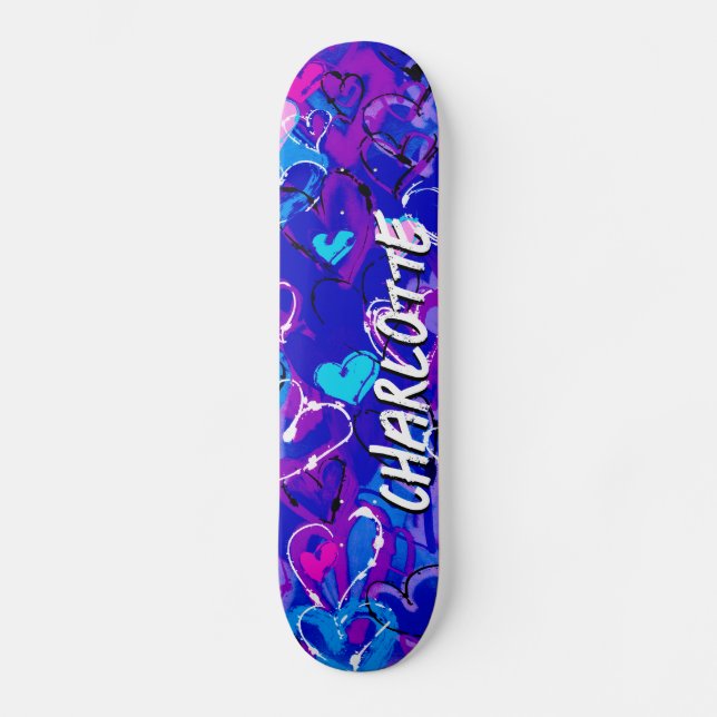 Skateboard Coeurs Graffiti Bleus : Carrousel avec style et pa (Recto)