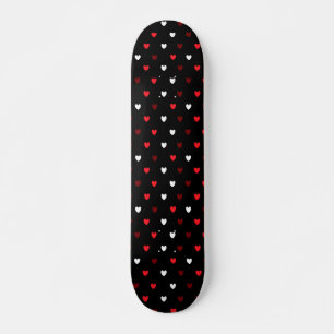 Skateboard Coeurs rouge et blanc sur noir