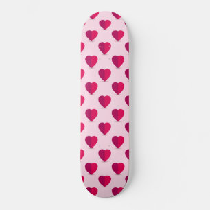 Skateboard Coeurs rouge et violet sur un Arrière - plan rose