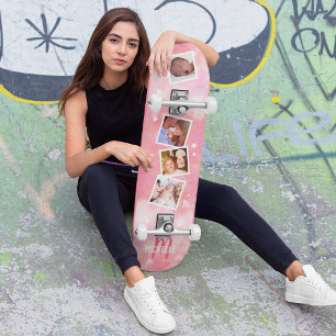 Skateboard Collage de photos de famille rose féminin