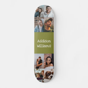 Skateboard Collage photo personnalisé 8 Nom personnalisé vert