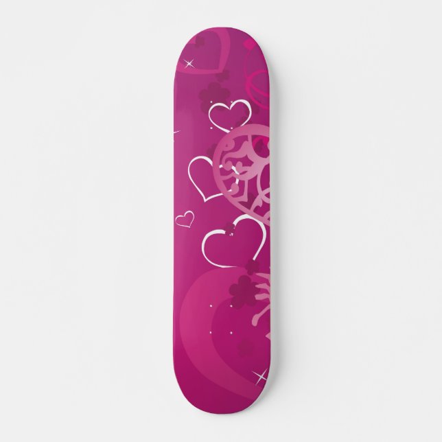 Skateboard Collage rose de coeurs (Devant)