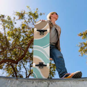 Skateboard Coloré abstrait ondulé bleu orange brun